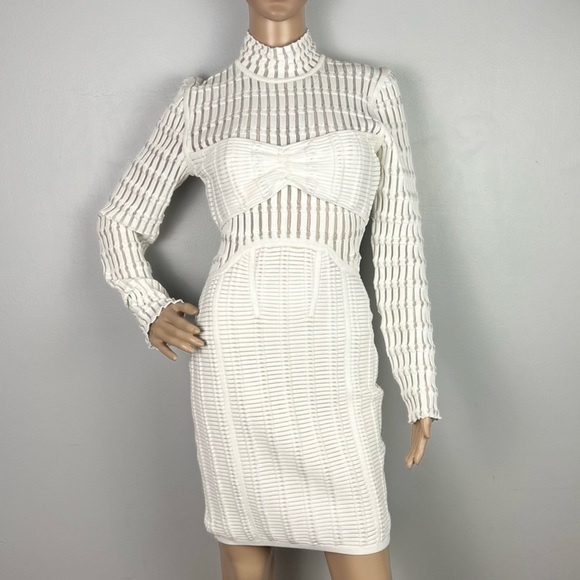 NEW HERVE LEGER WHITE SHADOW STRIPE MINI DRESS - Picture 2 of 10